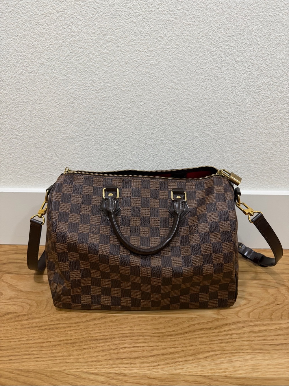 Louis Vuitton Speedy 30 Brown Damier Ebene Satchel with Gold Hardware